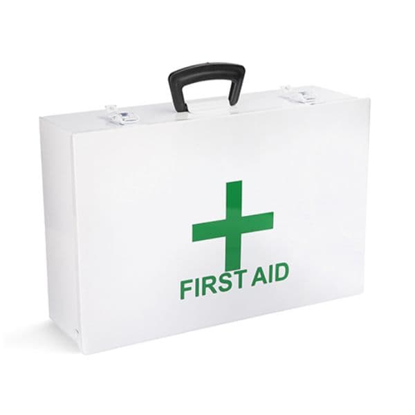 Durable metal first aid box for industrial workplaces
